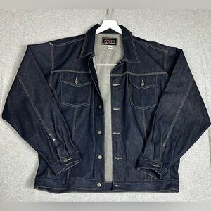 Webs Denim‎ Jacket Mens 2XL Dark Indigo Raw Trucker Button Front Workwear Rigid
